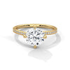 “Celeste Ring—round brilliant diamond beauty, four-prong tulip elegance, and refined pavé sparkle crafted to symbolize timeless love, radiant grace, and everlasting sophistication.”