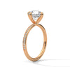 “Celeste Ring—round brilliant diamond beauty, four-prong tulip elegance, and refined pavé sparkle crafted to symbolize timeless love, radiant grace, and everlasting sophistication.”