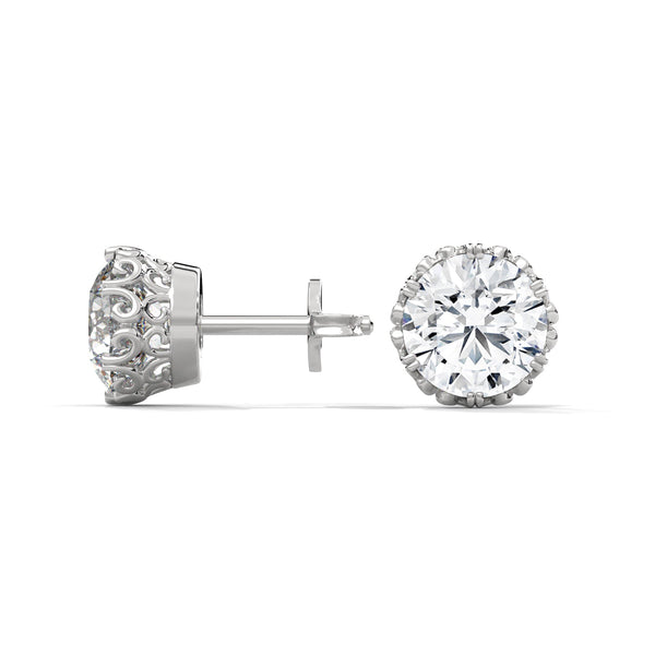 Vintage Filigree Lab Grown Diamond Gold Earrings