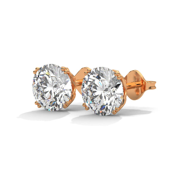 Six-Prong Lab Grown Round Diamond Gold Stud Earrings