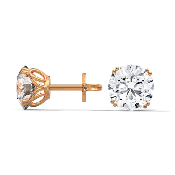 Six-Prong Lab Grown Round Diamond Gold Stud Earrings