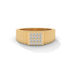 “Bold gold men’s diamond ring showcasing a sleek grooved band and radiant square diamond cluster, crafted for luxury, style, and everyday elegance.”