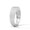 “Bold gold men’s diamond ring showcasing a sleek grooved band and radiant square diamond cluster, crafted for luxury, style, and everyday elegance.”