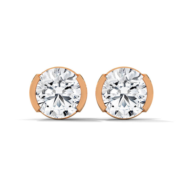 Modern Glow Half-Bezel Lab Grown Round Diamond Gold Stud Earrings