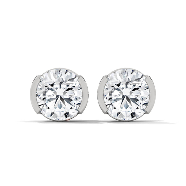 Modern Glow Half-Bezel Lab Grown Round Diamond Gold Stud Earrings