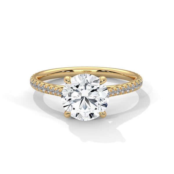 Classic Pave Solitaire Round Brilliant Lab Grown Diamond Gold Ring