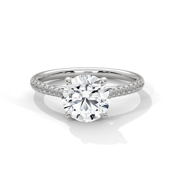 Classic Pave Solitaire Round Brilliant Lab Grown Diamond Gold Ring