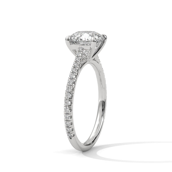 Classic Pave Solitaire Round Brilliant Lab Grown Diamond Gold Ring