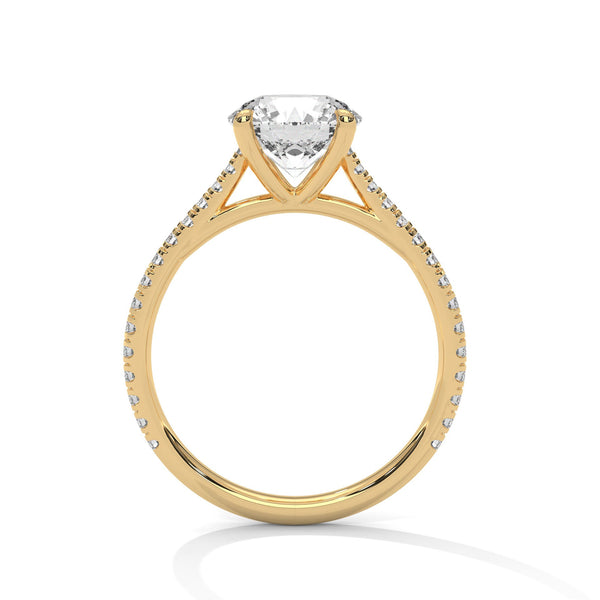 Classic Pave Solitaire Round Brilliant Lab Grown Diamond Gold Ring