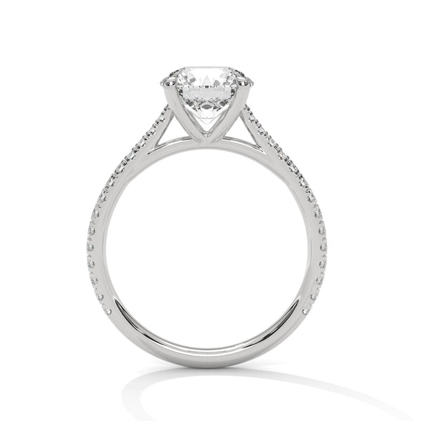 Classic Pave Solitaire Round Brilliant Lab Grown Diamond Gold Ring