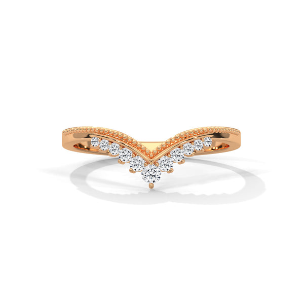 V-shaped gold band with row of round-cut lab grown diamonds