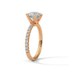 “Celestia Ring—round-cut diamond brilliance, secure six-prong elegance, and pavé-band sparkle crafted to symbolize timeless beauty, lasting love, and radiant sophistication.”
