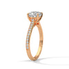 “Cushion-cut diamond solitaire ring in white gold—brilliant sparkle, pavé band elegance,and timeless luxury crafted for everlasting love.”