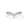 V-shaped gold band with row of round-cut lab grown diamonds