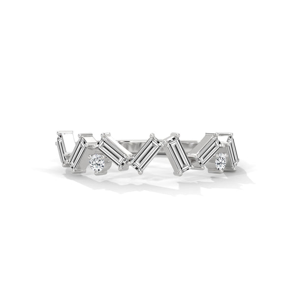 BAGUETTE CUT LAB GROWN DIAMOND GOLD BAND IN SLEEK ZIGZAG PATTERN