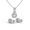 A mesmerizing rose gold jewelry set featuring dazzling round-cut diamonds framed in floral-inspired prongs, perfect for elevating any occasion with timeless sparkle.