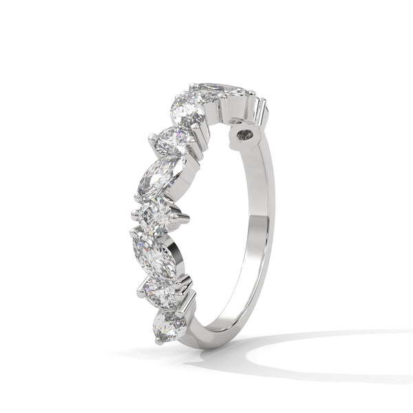 Half eternity wedding band with Marquise and Round cut lab grown Diamond for