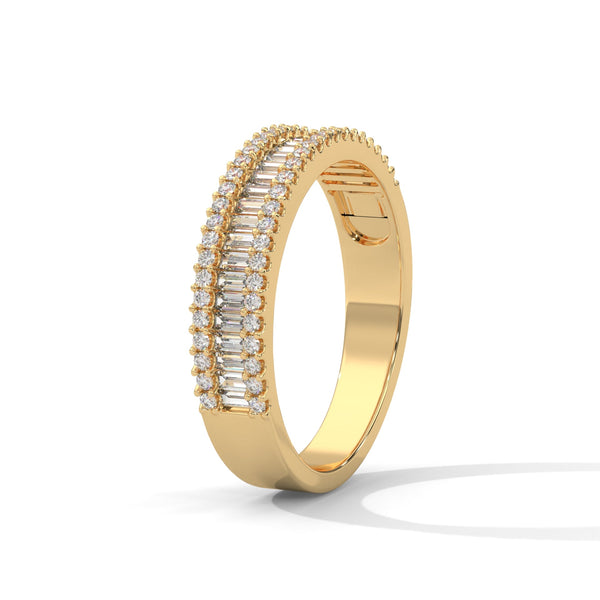 baguette-cut and round cut lab grown Diamond Double Halo Gold Band