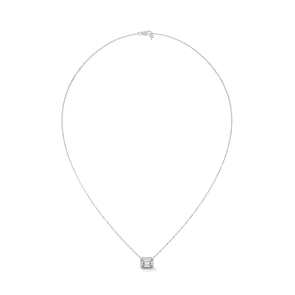 Emerald Cut Lab Grown Diamond Bezel Set Gold Pendant Chain
