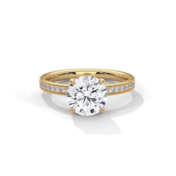 Four-Prong Cathedral Set Round Pave Lab Grown Diamond Gold Ring