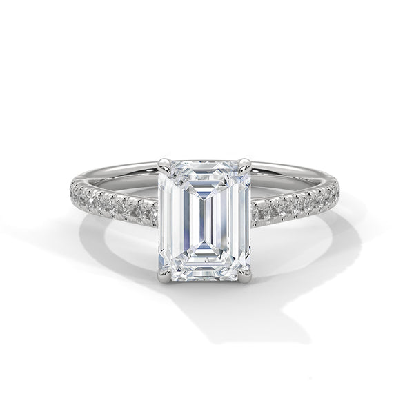 Emerald Cut Lab Grown Diamond Gold Ring Sleek Pave Band Engagement Ring