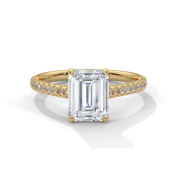 Emerald Cut Lab Grown Diamond Gold Ring Sleek Pave Band Engagement Ring