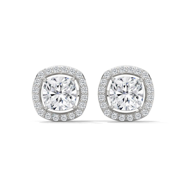 Cushion Halo Brilliance Lab Grown Diamond Gold Stud Earrings