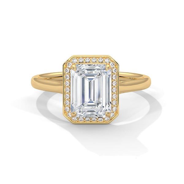 Emerald Cut Lab Grown Diamond Halo Gold Ring