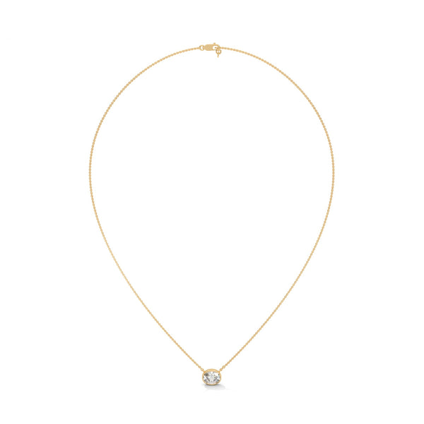 Round Bezel Lab Grown Diamond Gold Pendant Chain