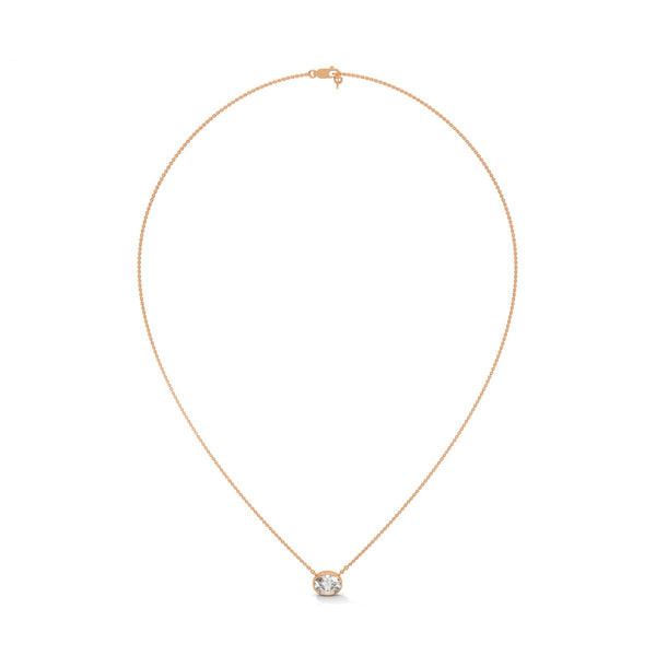 Round Bezel Lab Grown Diamond Gold Pendant Chain