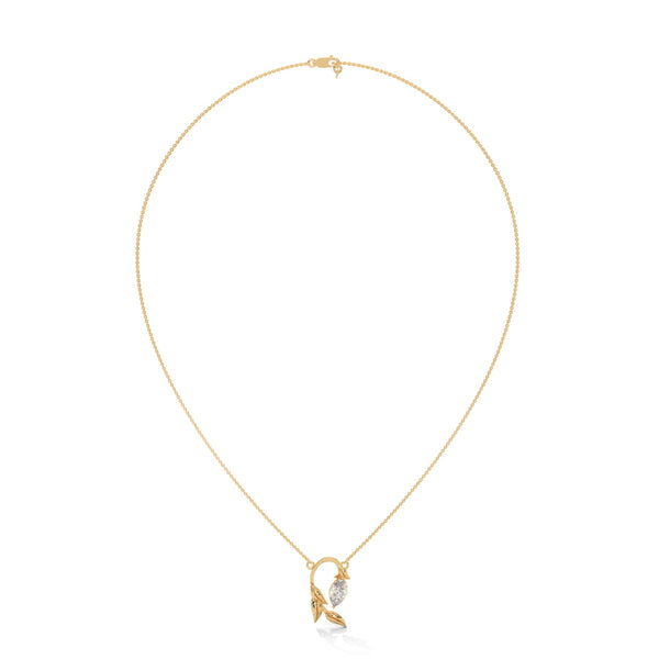 marquise cut Lab Grown Diamond Leaf Gold Pendant Chain
