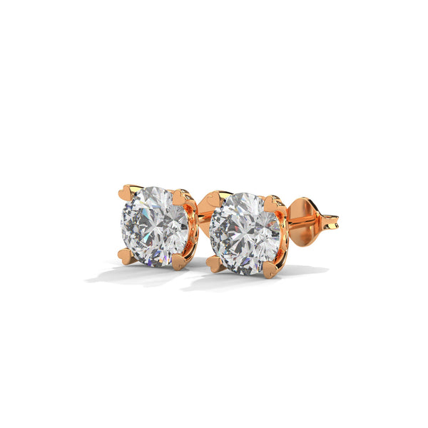 Round Prong Elegance Lab Grown Diamond Gold Stud Earrings