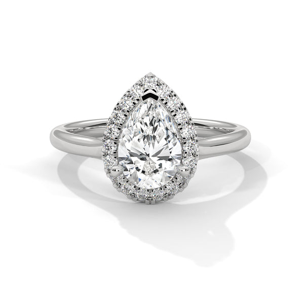 Pear Halo Lab Grown Diamond Gold Ring with Micro Pave Accent Stone