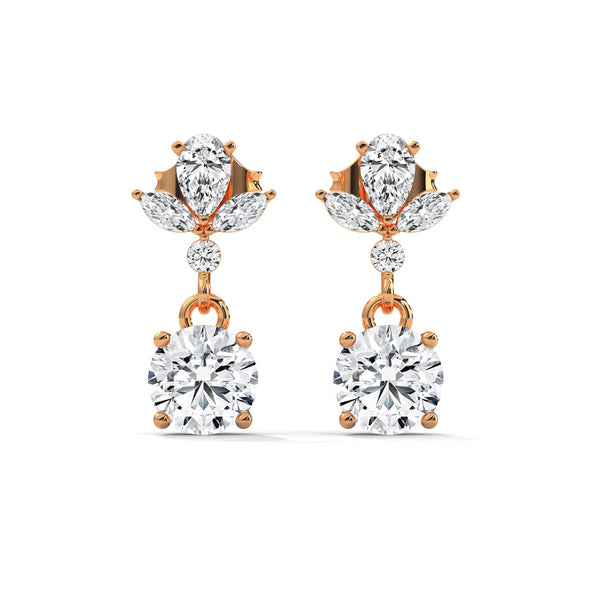 Petal Drop Elegance Lab Grown Diamond Gold Dangle Earrings