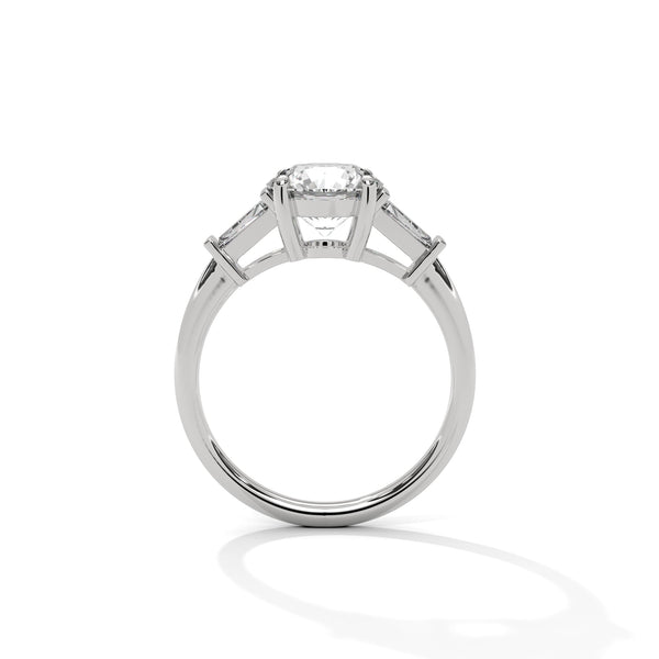 Round Center with Baguette Side Lab Grown Diamond Gold Ring