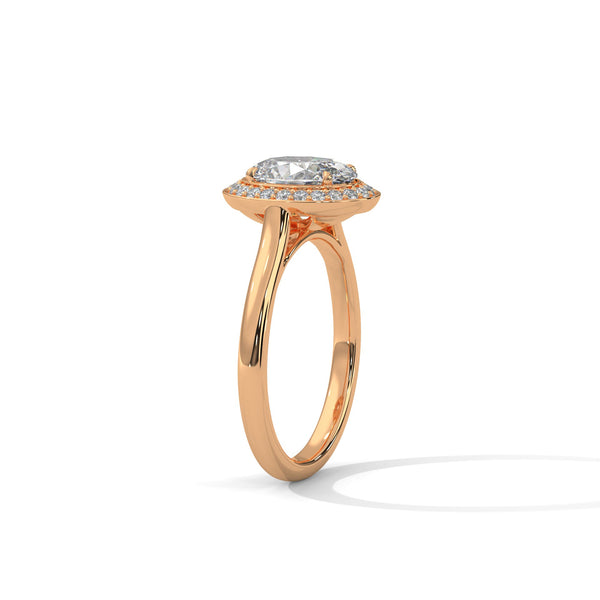 Oval Cut Halo Set Lab Grown Diamond Gold Ring