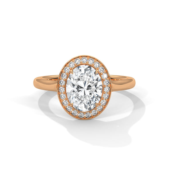 Oval Cut Halo Set Lab Grown Diamond Gold Ring