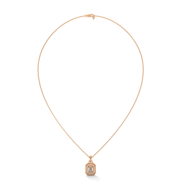 Lab Grown Emerald-Cut Diamond Gold Pendant Chain