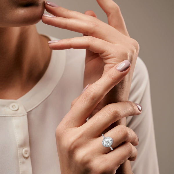 Oval Cut Halo Set Lab Grown Diamond Gold Ring