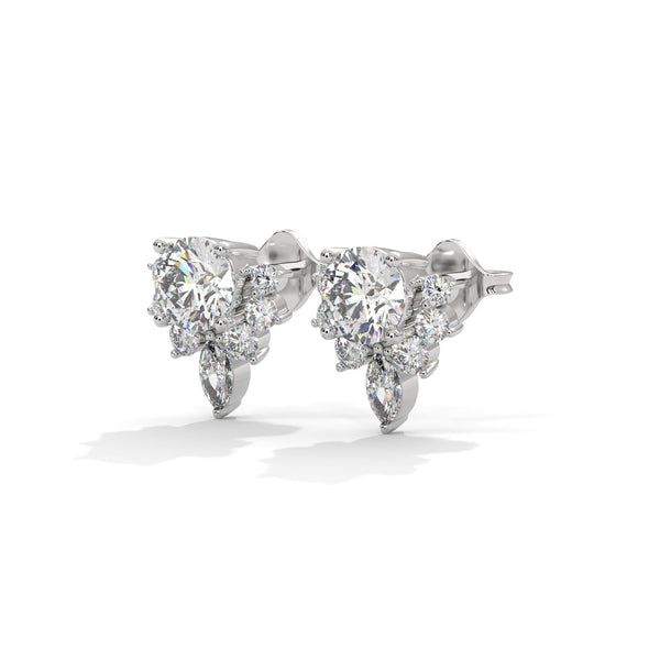 Blooming flower Lab Grown Diamond Floral Gold Earrings