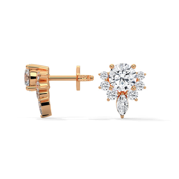 Blooming flower Lab Grown Diamond Floral Gold Earrings
