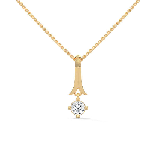 An elegant tribute to timeless style, the Golden Grace Solitaire Pendant highlights a brilliant diamond beneath a flowing gold ribbon-inspired bail.