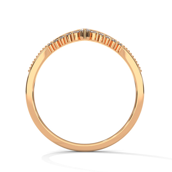 V-shaped gold band with row of round-cut lab grown diamonds