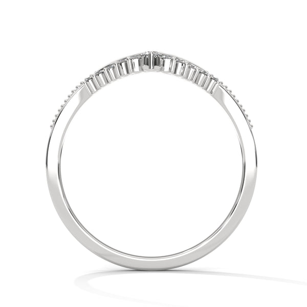 V-shaped gold band with row of round-cut lab grown diamonds