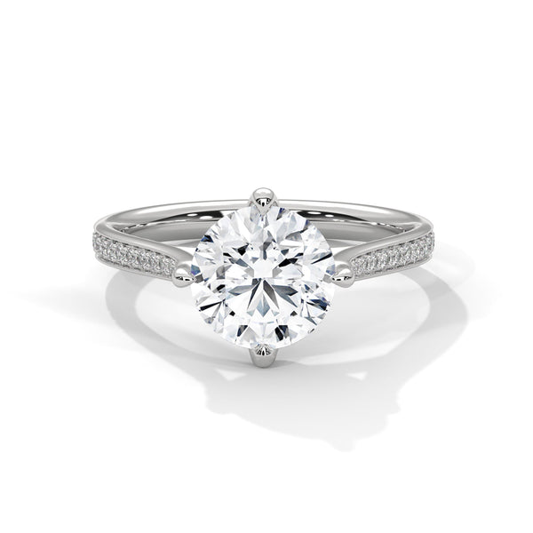 Round Cut Lab Grown Diamond Pave Gold Ring