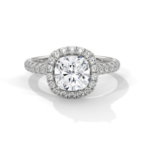 Cushion Cut Pave Set Lab Grown Diamond Gold Ring