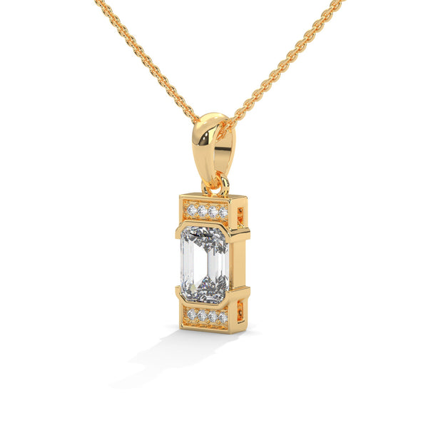 Emerald cut Lab Grown Diamond Gold Pendant Chain