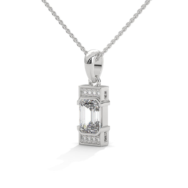 Emerald cut Lab Grown Diamond Gold Pendant Chain