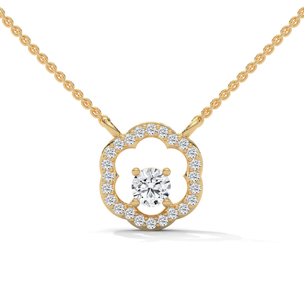 Round cut Lab Grown Diamond Floral Gold Pendant Chain