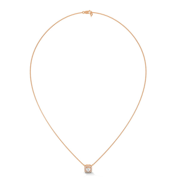 Timeless Halo Lab Grown Diamond Cushion Gold Pendant Chain